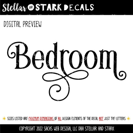 Ornamental Bedroom Vinyl Decal - Bed Sticker - Bedroom Decal -Bedroom Label - Bedroom Sign - Bedroom Wall - Bedroom Decor -Bedroom Door
