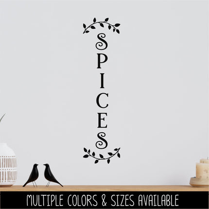Vertical Spices Curved Leaves Decal - Kitchen Spices Sticker - Food Spices Door Label - Food Spices Door Sticker -Kitchen Spices Door Decal