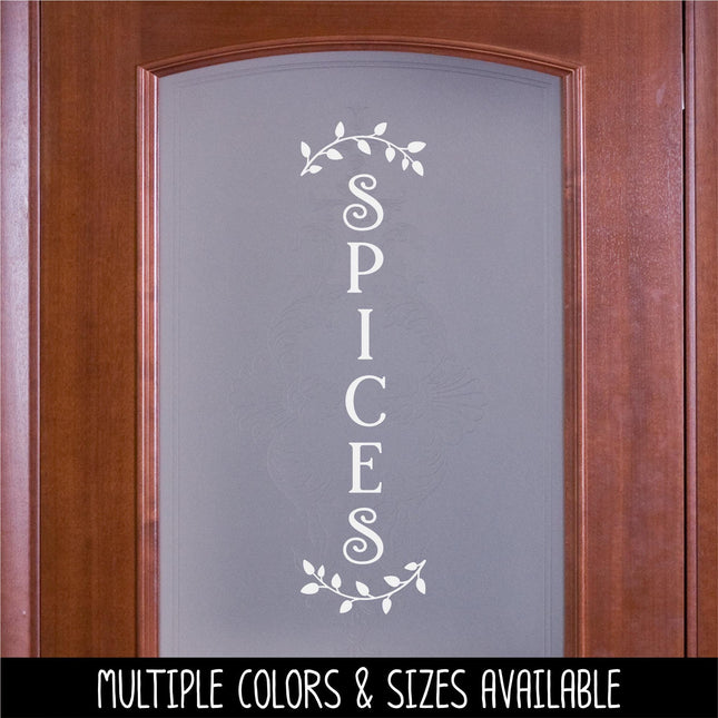 Vertical Spices Curved Leaves Decal - Kitchen Spices Sticker - Food Spices Door Label - Food Spices Door Sticker -Kitchen Spices Door Decal