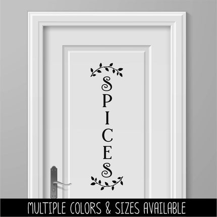 Vertical Spices Curved Leaves Decal - Kitchen Spices Sticker - Food Spices Door Label - Food Spices Door Sticker -Kitchen Spices Door Decal