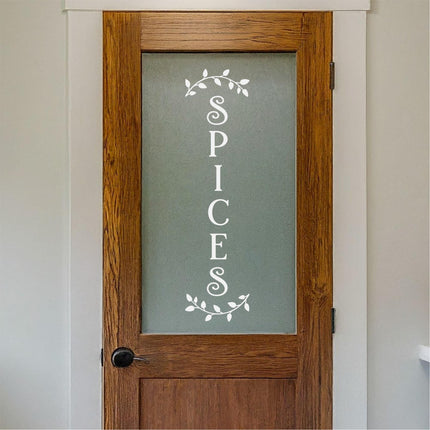 Vertical Spices Curved Leaves Decal - Kitchen Spices Sticker - Food Spices Door Label - Food Spices Door Sticker -Kitchen Spices Door Decal
