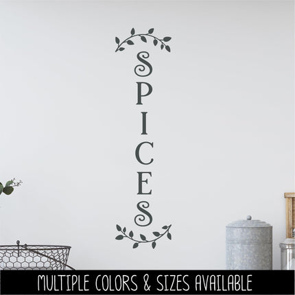 Vertical Spices Curved Leaves Decal - Kitchen Spices Sticker - Food Spices Door Label - Food Spices Door Sticker -Kitchen Spices Door Decal