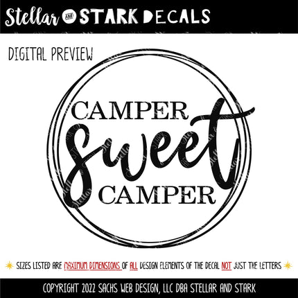 Camper Sweet Camper Decal Vinyl Sticker RV Car Tent Outdoor Lover Camping Gift Decor Nature Adventure Travel Outside Love Outdoor Door Round