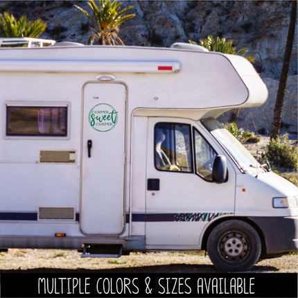 Camper Sweet Camper Decal Vinyl Sticker RV Car Tent Outdoor Lover Camping Gift Decor Nature Adventure Travel Outside Love Outdoor Door Round