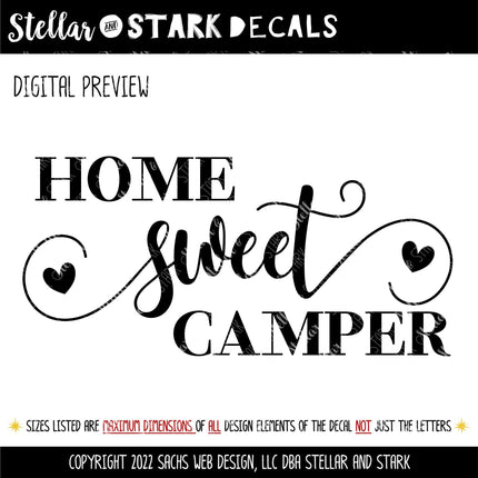 Home Sweet Camper Decal Vinyl Sticker, RV Car Tent Outdoor Lover Camping Gift Decor Nature Adventure Travel Outside Love Outdoors Camp Hobby