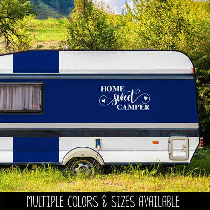 Home Sweet Camper Decal Vinyl Sticker, RV Car Tent Outdoor Lover Camping Gift Decor Nature Adventure Travel Outside Love Outdoors Camp Hobby