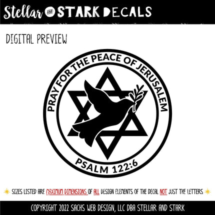 Pray for the Peace of Jerusalem Psalm 122:6 Vinyl Decal Sticker, Bible Verse, Christian, Religious, Inspirational Saying, Sign, Quote Wall