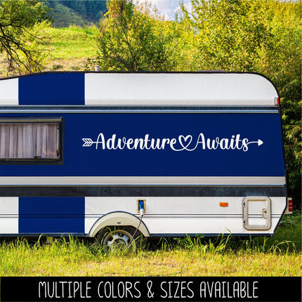 Adventure Awaits Decal Vinyl Sticker, Camper Sticker RV Car Tent Outdoor Lover Camping Gift Decor Nature Adventure Art Travel Outside Love