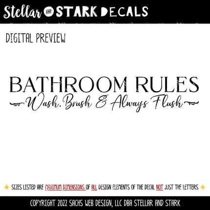 Bathroom Rules Decal, Wash, Brush, Floss & Flush Decal, Bathroom Rules Sticker, Bathroom Decor, Washroom Sign, Powder Room Wall, Loo, Closet