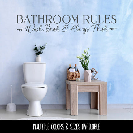 Bathroom Rules Decal, Wash, Brush, Floss & Flush Decal, Bathroom Rules Sticker, Bathroom Decor, Washroom Sign, Powder Room Wall, Loo, Closet