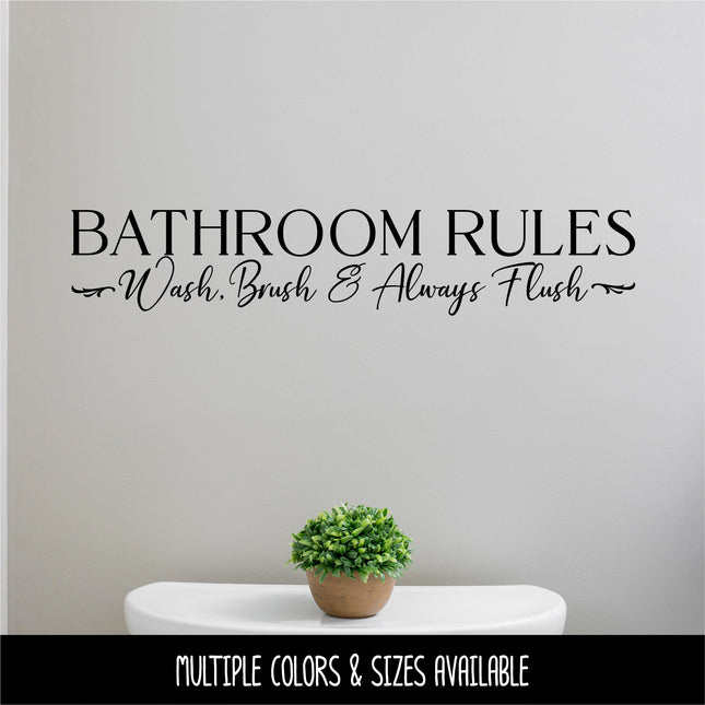 Bathroom Rules Decal, Wash, Brush, Floss & Flush Decal, Bathroom Rules Sticker, Bathroom Decor, Washroom Sign, Powder Room Wall, Loo, Closet