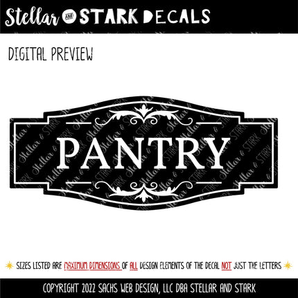 Traditional Pantry Decal - Pantry Sticker - Pantry Door Decal - Pantry Wall Decal - Kitchen Decal - Antique Pantry Door Sign - Kitchen Decor