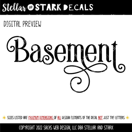Ornamental Basement Decal - Basement Sticker- Basement Door Decal -Basement Door Sticker - Basement Decor - Basement Sign Decal - Door Label
