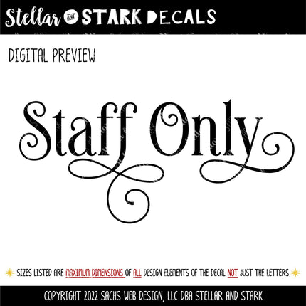 Ornamental Staff Only Vinyl Decal, Office Door Sign, Business Entrance Sticker, Employee Access Only Door Label, Employee Entrance Notice