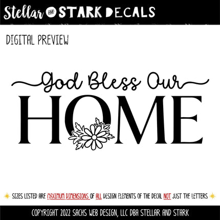 God Bless Our Home with Flower Vinyl Decal - Bless Our Home Sticker, Bless Our Home Door, God Bless Home Window Sign, Christian Verse Label