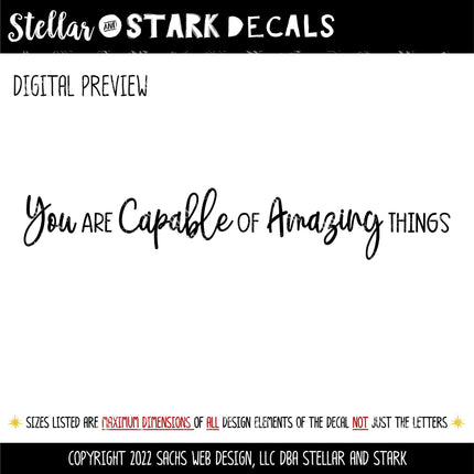 You Are Capable Of Amazing Things Vinyl Decal, Teacher Appreciation Sticker, Wall Quote, Inspirational Gift, Classroom Decor Chalk Sign