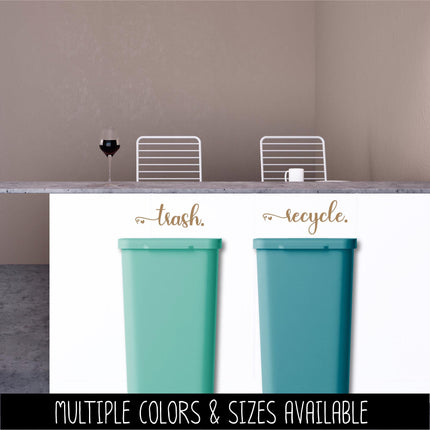 Trash & Recycle Vinyl Decal Set - Container Label, Waste Station Sign, Garbage Can Sticker, Recycling Bin Notice, Kitchen Organization Decor