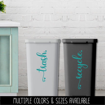 Trash & Recycle Vinyl Decal Set - Container Label, Waste Station Sign, Garbage Can Sticker, Recycling Bin Notice, Kitchen Organization Decor
