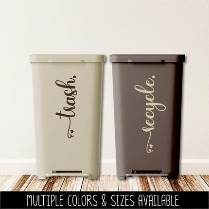 Trash & Recycle Vinyl Decal Set - Container Label, Waste Station Sign, Garbage Can Sticker, Recycling Bin Notice, Kitchen Organization Decor