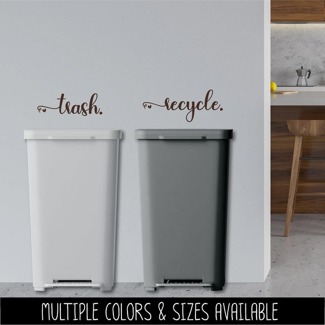Trash & Recycle Vinyl Decal Set - Container Label, Waste Station Sign, Garbage Can Sticker, Recycling Bin Notice, Kitchen Organization Decor