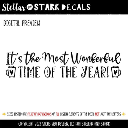 It's the Most Wonderful Time of the Year Vinyl Decal - Merry Christmas Sticker -Holiday Door Decal - Xmas Wall Decal - New Year Sign