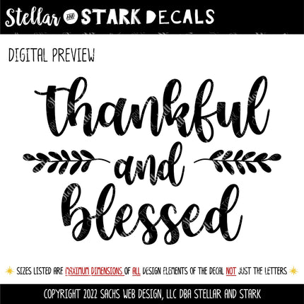 Thankful and Blessed Vinyl Decal, Thankful and Blessed Sticker, Fall Decor, Happy Thanksgiving Sign, Door Round Decal, Autumn Inspirational