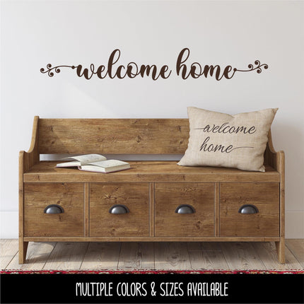 Welcome Home with Scroll Vine Vinyl Decal - Welcome Home Sticker - Welcome Home Door Sign - Welcome Home Wall Mural - Welcome Window Decor