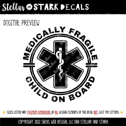 Medically Fragile Child On Board Badge Decal - Disabled Sticker - Handicap Car Decal - Medical Alert Sign - Medically Fragile Bumper Sticker