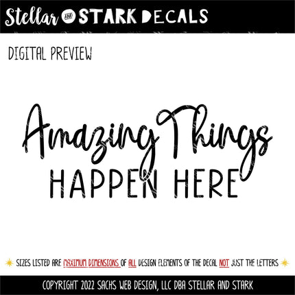 Amazing Things Happen Here Vinyl Decal, Teacher Appreciation Sticker, Wall Quote, Inspirational Gift, Classroom Decor Chalk Sign, Student