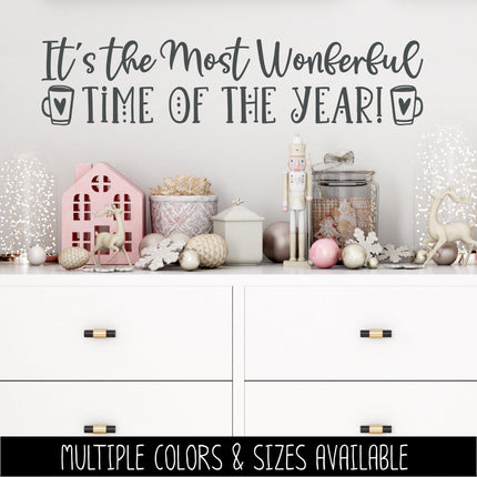 It's the Most Wonderful Time of the Year Vinyl Decal - Merry Christmas Sticker -Holiday Door Decal - Xmas Wall Decal - New Year Sign