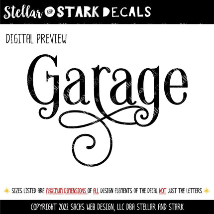 Ornamental Garage Vinyl Decal, Garage Sticker, Garage Door Label, Man Cave Sign, Mechanic Workshop Decor, Tool Organization, Dad Gift Art