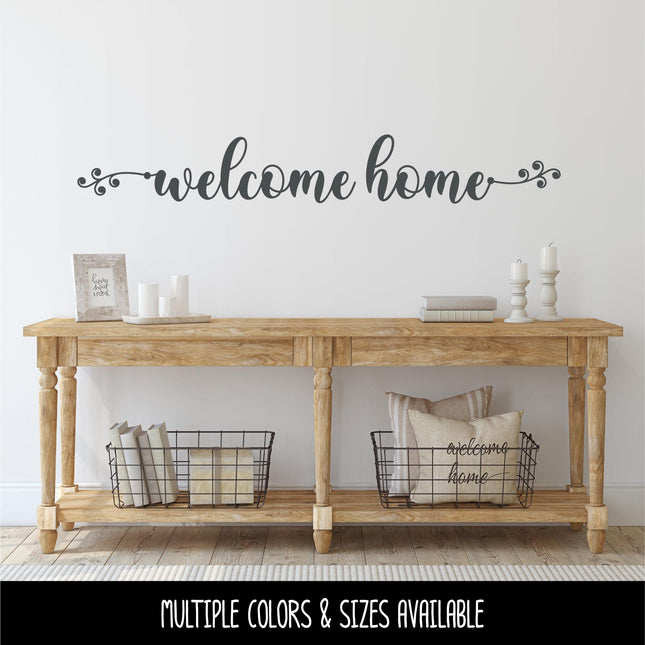 Welcome Home with Scroll Vine Vinyl Decal - Welcome Home Sticker - Welcome Home Door Sign - Welcome Home Wall Mural - Welcome Window Decor