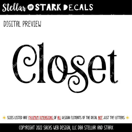 Ornamental Closet Decal - Closet Wall Sign - Closet Door Label - Closet Door Sticker - Closet Door Decal - Closet Sticker - Storage - Coats