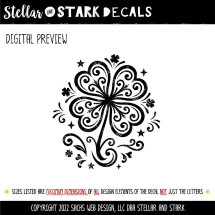 Floral Shamrock Vinyl Decal, Irish Sticker, Shamrock Luck Wall Sign, Four Leaf Clover, Celtic Car Decal, Ireland Door Label, Gaelic Decor