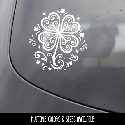 Floral Shamrock Vinyl Decal, Irish Sticker, Shamrock Luck Wall Sign, Four Leaf Clover, Celtic Car Decal, Ireland Door Label, Gaelic Decor