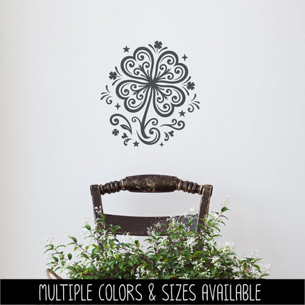 Floral Shamrock Vinyl Decal, Irish Sticker, Shamrock Luck Wall Sign, Four Leaf Clover, Celtic Car Decal, Ireland Door Label, Gaelic Decor