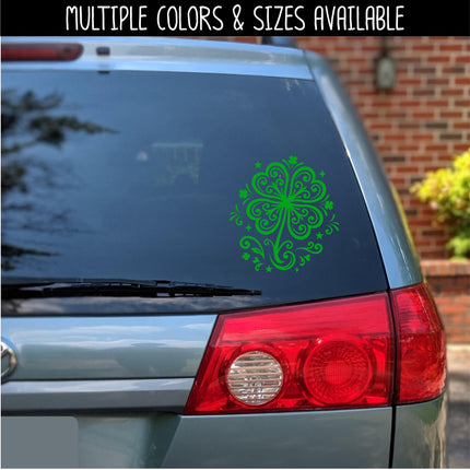 Floral Shamrock Vinyl Decal, Irish Sticker, Shamrock Luck Wall Sign, Four Leaf Clover, Celtic Car Decal, Ireland Door Label, Gaelic Decor
