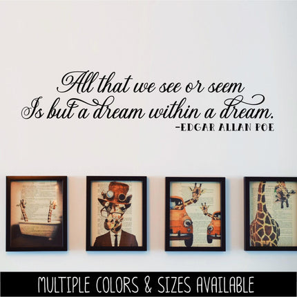 Dream Within A Dream Vinyl Decal Sticker, Edgar Allen Poe Quote Wall Mural, Gothic Home Decor, Spooky Literary Wall Art, Macabre Poetry Gift