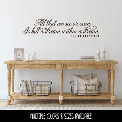Dream Within A Dream Vinyl Decal Sticker, Edgar Allen Poe Quote Wall Mural, Gothic Home Decor, Spooky Literary Wall Art, Macabre Poetry Gift