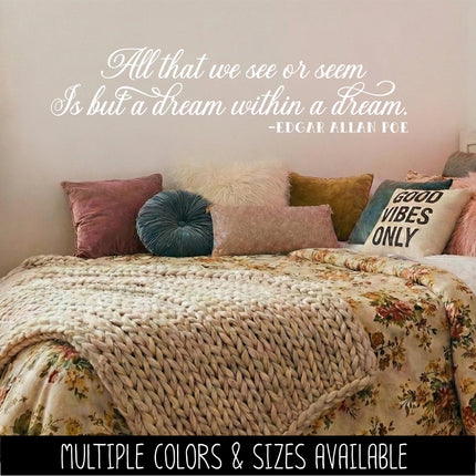 Dream Within A Dream Vinyl Decal Sticker, Edgar Allen Poe Quote Wall Mural, Gothic Home Decor, Spooky Literary Wall Art, Macabre Poetry Gift