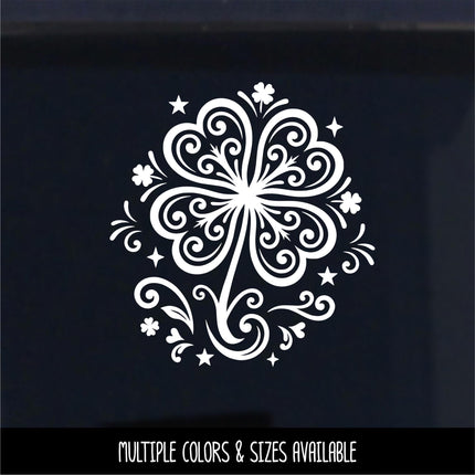 Floral Shamrock Vinyl Decal, Irish Sticker, Shamrock Luck Wall Sign, Four Leaf Clover, Celtic Car Decal, Ireland Door Label, Gaelic Decor