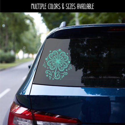 Floral Shamrock Vinyl Decal, Irish Sticker, Shamrock Luck Wall Sign, Four Leaf Clover, Celtic Car Decal, Ireland Door Label, Gaelic Decor