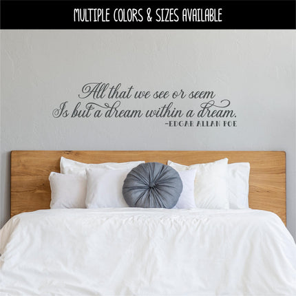 Dream Within A Dream Vinyl Decal Sticker, Edgar Allen Poe Quote Wall Mural, Gothic Home Decor, Spooky Literary Wall Art, Macabre Poetry Gift