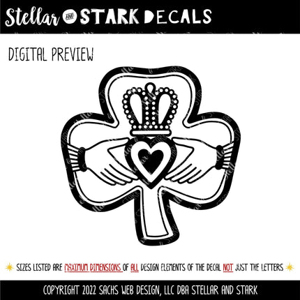 Simple Claddagh Shamrock Vinyl Decal - Friendship Loyalty Love Sticker - Claddagh Car Decal - Claddagh Door Decal - Claddagh Sign- Clover