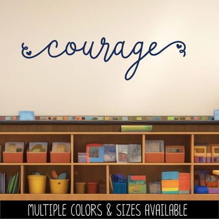 Cursive Courage with Hearts Vinyl Decal Sticker - Car Decal, Wall Vinyl Decal - Courage Laptop Sticker, Mug Decal, Home Decor, Inspiration