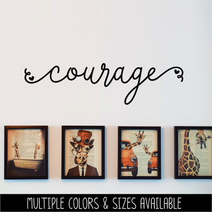 Cursive Courage with Hearts Vinyl Decal Sticker - Car Decal, Wall Vinyl Decal - Courage Laptop Sticker, Mug Decal, Home Decor, Inspiration