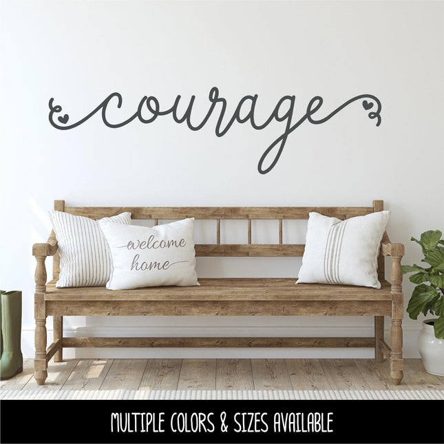 Cursive Courage with Hearts Vinyl Decal Sticker - Car Decal, Wall Vinyl Decal - Courage Laptop Sticker, Mug Decal, Home Decor, Inspiration
