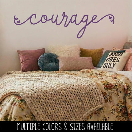 Cursive Courage with Hearts Vinyl Decal Sticker - Car Decal, Wall Vinyl Decal - Courage Laptop Sticker, Mug Decal, Home Decor, Inspiration