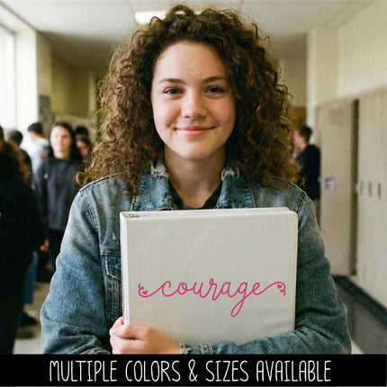 Cursive Courage with Hearts Vinyl Decal Sticker - Car Decal, Wall Vinyl Decal - Courage Laptop Sticker, Mug Decal, Home Decor, Inspiration