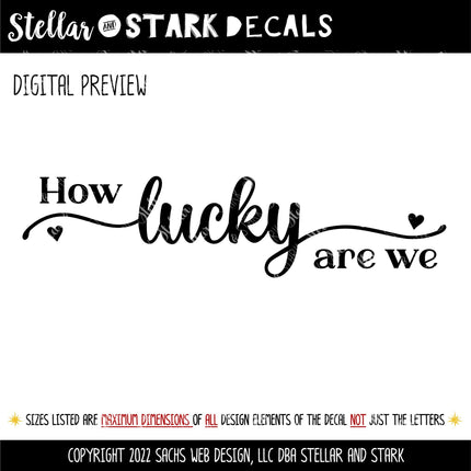 How Lucky We Are Vinyl Decal Sticker, Family Quote Wall Art, Inspirational Mirror Sign, Gratitude Home Decor, Romantic Sweetheart Door Sign